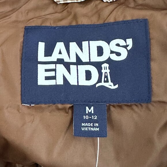 Lands' End Women's Down Puffer Vest 600 Fill Power Size M Brown‎ Plaid NEW - Picture 3 of 8